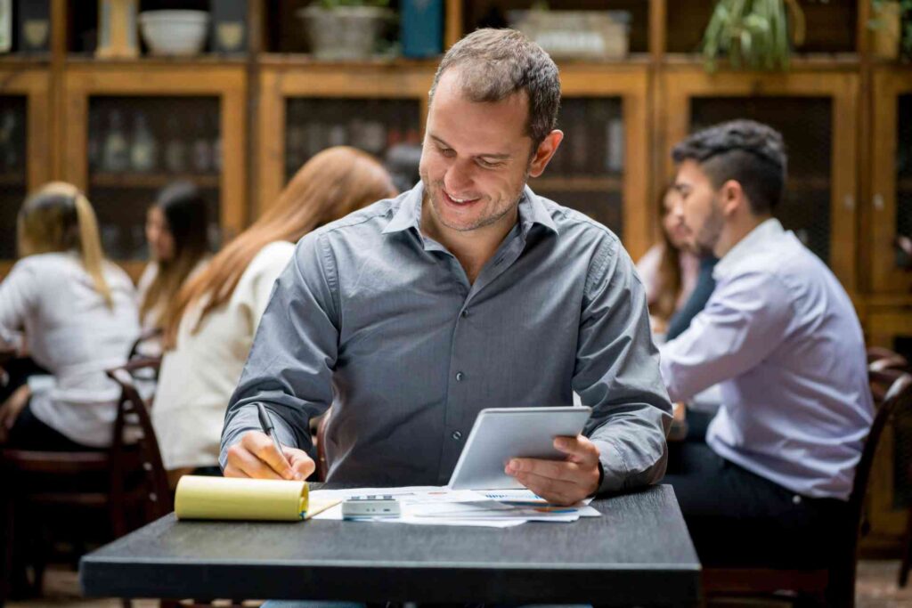 A cheerful, professional bookkeeper at work